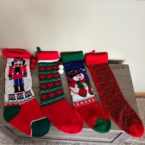 Vintage 80s Knit Christmas Stockings Kurt Adler Holiday Set of 4 Snowman Hearts